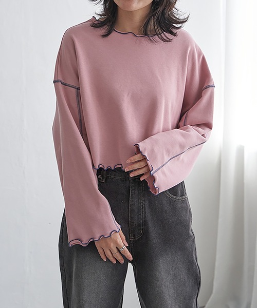 VENCEEXCHANGE（ヴァンスエクスチェンジ）の「裏毛配色ステッチトップス（Tシャツ/カットソー・レディース・オフホワイト/チャコール/チェリーレッド・FREE）」の13枚目の写真