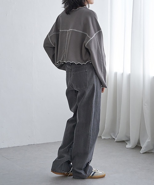 VENCEEXCHANGE（ヴァンスエクスチェンジ）の「裏毛配色ステッチトップス（Tシャツ/カットソー・レディース・オフホワイト/チャコール/チェリーレッド・FREE）」の19枚目の写真