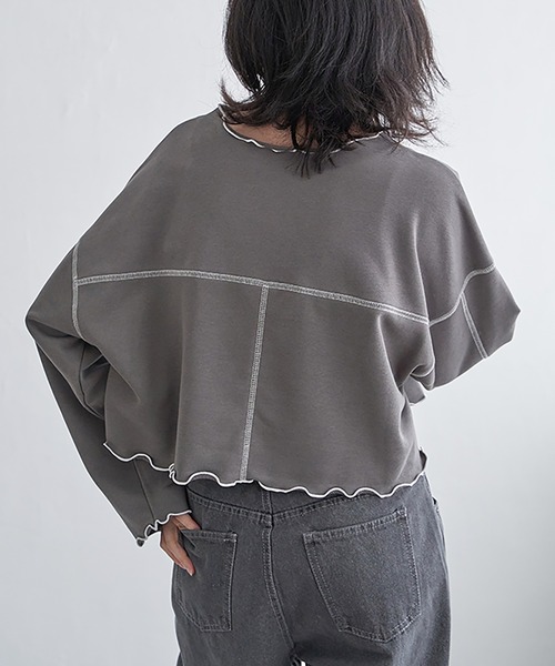 VENCEEXCHANGE（ヴァンスエクスチェンジ）の「裏毛配色ステッチトップス（Tシャツ/カットソー・レディース・オフホワイト/チャコール/チェリーレッド・FREE）」の17枚目の写真