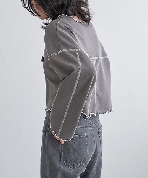 VENCEEXCHANGE（ヴァンスエクスチェンジ）の「裏毛配色ステッチトップス（Tシャツ/カットソー・レディース・オフホワイト/チャコール/チェリーレッド・FREE）」の16枚目の写真