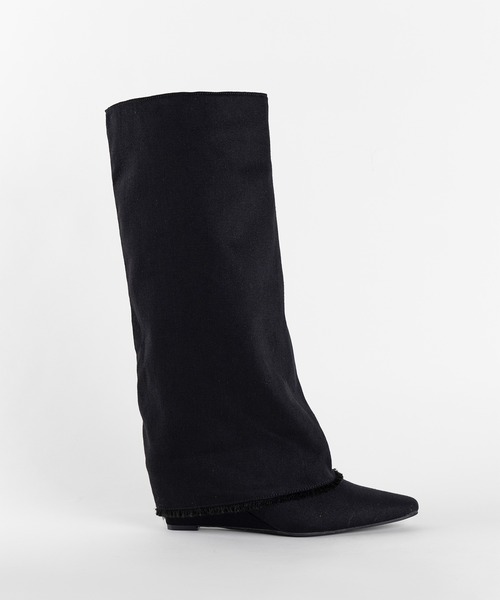 ※※【 ２color 】フリンジデニムカバーロングブーツ ／ fringe denim covered long boots（ブーツ）｜me+em select（ミームセレクト）