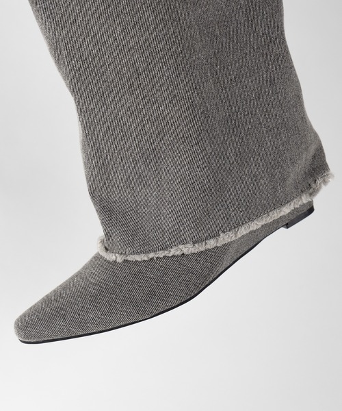 ※※【 ２color 】フリンジデニムカバーロングブーツ ／ fringe denim covered long boots（ブーツ）｜me+em select（ミームセレクト）