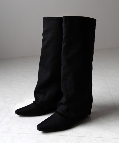 セール】※※【 2color 】フリンジデニムカバーロングブーツ