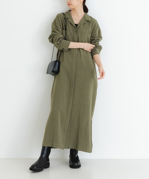 シャツワンピース エレガント 全3色 r-2623 コウベレタス KOBE LETTUCE ノーカラーシャツワンピース【ロング