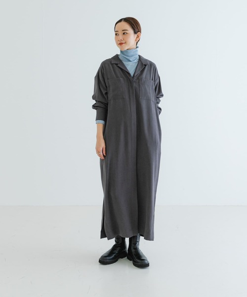 URBAN RESEARCH（アーバンリサーチ）の「オープンカラーシャツワンピース（ワンピース・レディース・チャコールグレー/カーキ・FREE）」の3枚目の写真