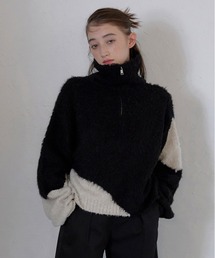 【MINERTE】cropped half zip knit pullover / ブークレハーフジッププルオーバー