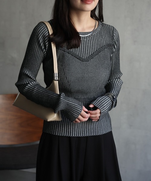 セール】ビスチェデザイン / プレーティングリブニットトップス