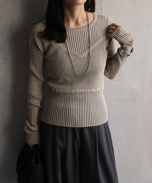 セール】ビスチェデザイン / プレーティングリブニットトップス