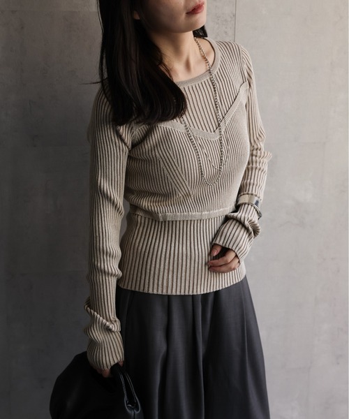 セール】ビスチェデザイン / プレーティングリブニットトップス