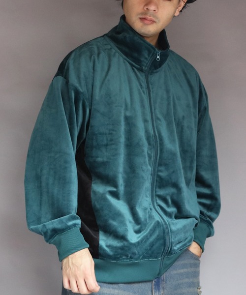 ８(eight)（エイト）の「ベロア切替トラックジャケット（ブルゾン・メンズ・スミクロ/グリーン系その他/ブラック/ナチュラル・MEDIUM/X-LARGE/LARGE）」の4枚目の写真