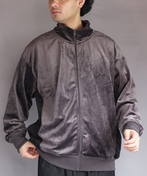 ８(eight)（エイト）の「ベロア切替トラックジャケット（ブルゾン・メンズ・スミクロ/グリーン系その他/ブラック/ナチュラル・MEDIUM/X-LARGE/LARGE）」の3枚目の写真