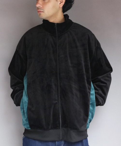 ８(eight)（エイト）の「ベロア切替トラックジャケット（ブルゾン・メンズ・スミクロ/グリーン系その他/ブラック/ナチュラル・MEDIUM/X-LARGE/LARGE）」の2枚目の写真