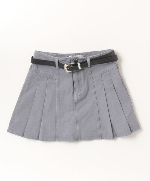Figments（フィグメンツ）の「ベルト付きタックプリーツミニスカート（デニムスカート・レディース・グレー・SMALL/MEDIUM）」の4枚目の写真