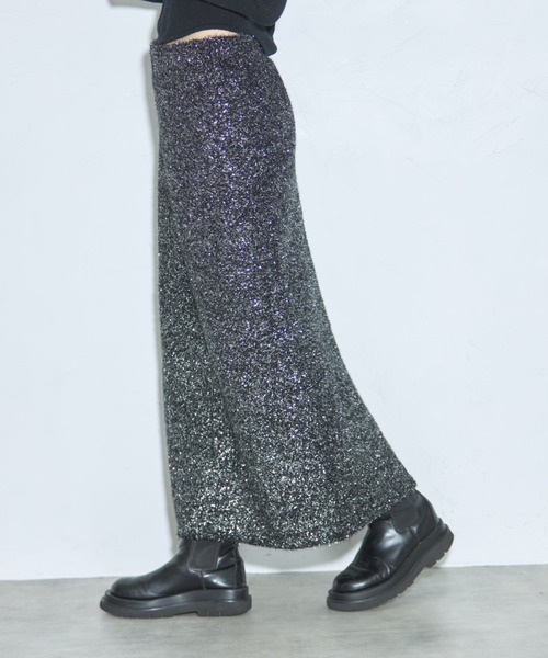 maison.celon ラメシャギータイトスカート　ブラック MAISON SPECIAL スカート Maxi Tight Skirt/マキシタイト