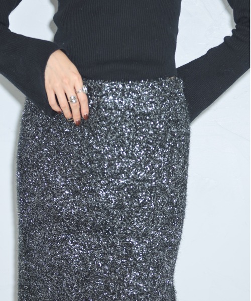 maison.celon ラメシャギータイトスカート　ブラック MAISON SPECIAL(メゾンスペシャル)｜Satin Shirring Tight Skirt