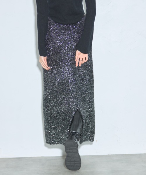leimn（レイムン）の「シャギーラメニットスカート（スカート・レディース・ライトグレー/ブラック・M）」の7枚目の写真