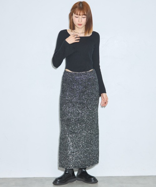 leimn（レイムン）の「シャギーラメニットスカート（スカート・レディース・ライトグレー/ブラック・M）」の15枚目の写真