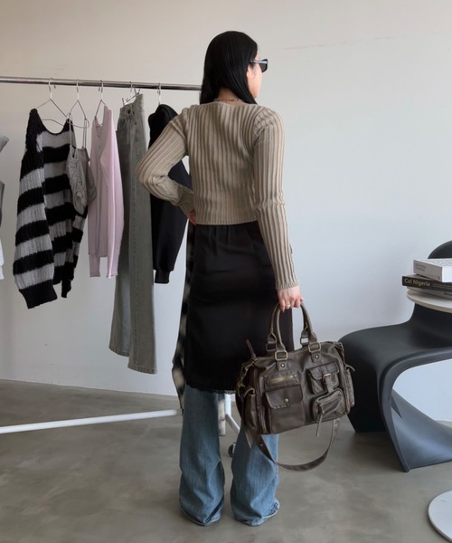 SHAGGIE(シャギー)の「ダブルジップリブハトメ綿ニット(ニット/セーター・レディース・ホワイト/カーキ/ブラウン・FREE)」の7枚目の写真