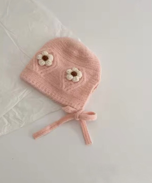 Bambin（ボンバン）の「【 Bambin / ボンバン 】 フラワー ニットキャップ / ニット ボンネット（ニットキャップ/ビーニー・キッズ・アイボリー/ライトピンク/ブラウン/イエロー/ベージュ・FREE）」の10枚目の写真