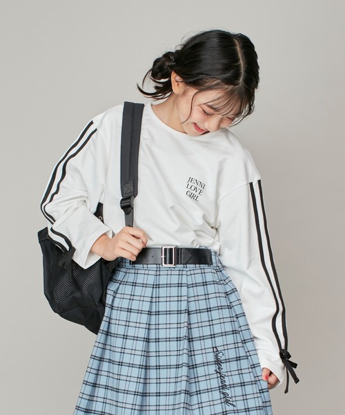 JENNI love（ジェニィラブ）の「そでラインリボンロング丈ロンT（Tシャツ/カットソー・キッズ・オフホワイト/チャコールグレー・130cm/140cm/150cm/160cm）」の11枚目の写真