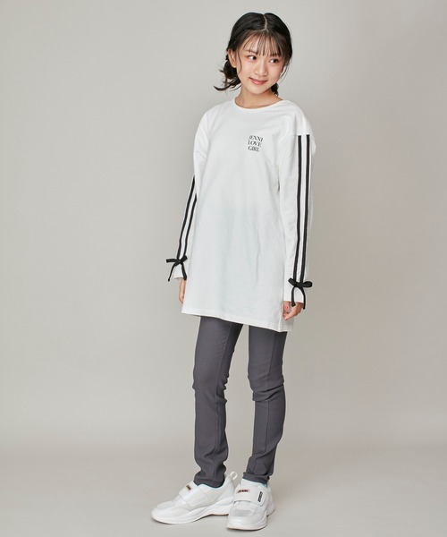JENNI love（ジェニィラブ）の「そでラインリボンロング丈ロンT（Tシャツ/カットソー・キッズ・オフホワイト/チャコールグレー・130cm/140cm/150cm/160cm）」の7枚目の写真