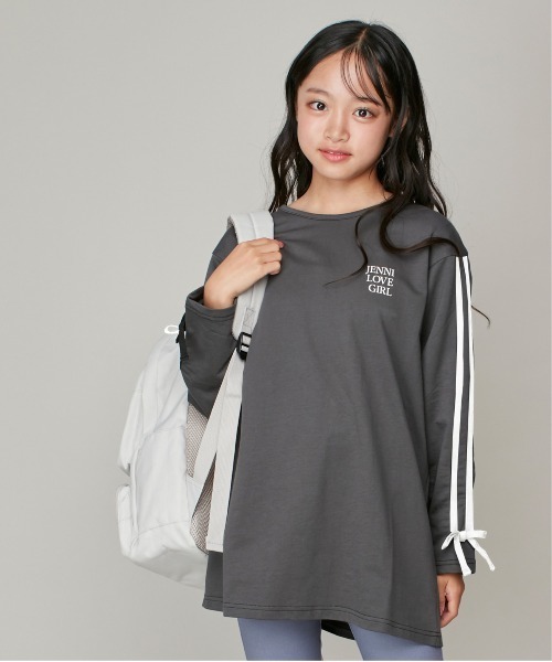 JENNI love（ジェニィラブ）の「そでラインリボンロング丈ロンT（Tシャツ/カットソー・キッズ・オフホワイト/チャコールグレー・130cm/140cm/150cm/160cm）」の16枚目の写真