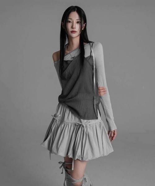 WESTSEA(ウエストシー)の「フロントリボン バルーンフレアミニスカート(インナーパンツ付き)(スカート・レディース・ブラック/グレー/ホワイト・M/L)」の5枚目の写真