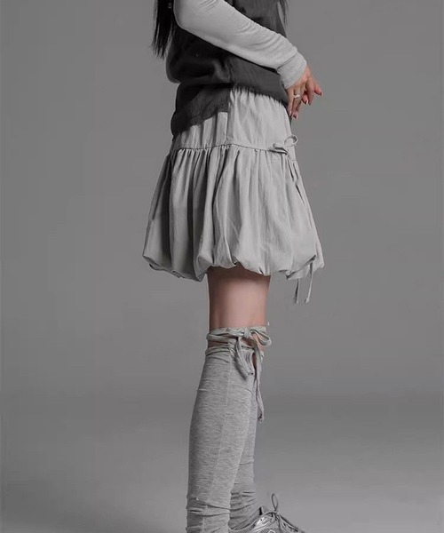 WESTSEA(ウエストシー)の「フロントリボン バルーンフレアミニスカート(インナーパンツ付き)(スカート・レディース・ブラック/グレー/ホワイト・M/L)」の6枚目の写真