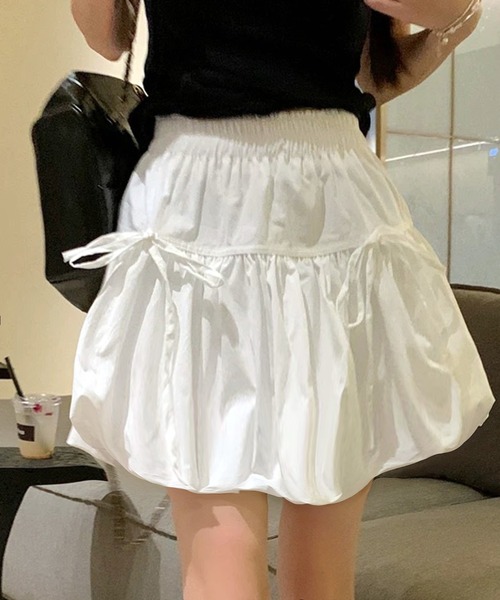 WESTSEA(ウエストシー)の「フロントリボン バルーンフレアミニスカート(インナーパンツ付き)(スカート・レディース・ブラック/グレー/ホワイト・M/L)」の10枚目の写真
