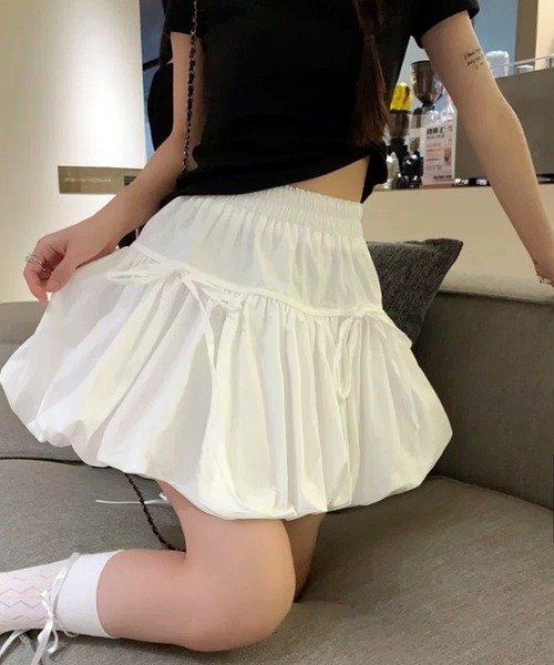 WESTSEA(ウエストシー)の「フロントリボン バルーンフレアミニスカート(インナーパンツ付き)(スカート・レディース・ブラック/グレー/ホワイト・M/L)」の13枚目の写真