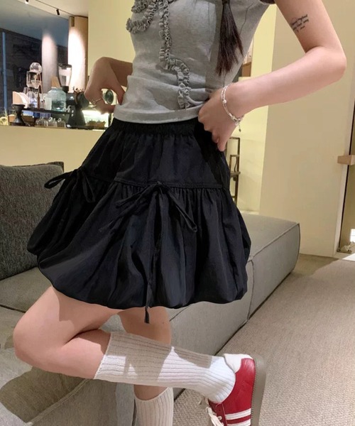 WESTSEA(ウエストシー)の「フロントリボン バルーンフレアミニスカート(インナーパンツ付き)(スカート・レディース・ブラック/グレー/ホワイト・M/L)」の15枚目の写真