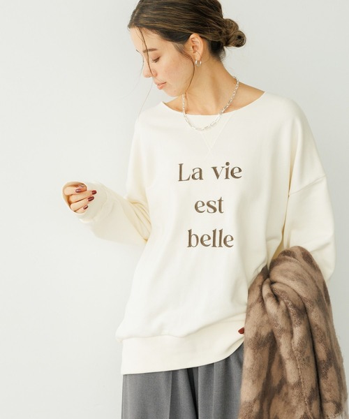 BAYFLOW（ベイフロー）の「[程よい肉感の裏毛素材]カットオフネック刺繍プルオーバー（スウェット・レディース・グレー/オフホワイト/チャコール・FREE）」の2枚目の写真