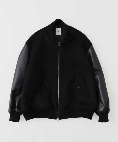 EDIFICE LA BOUCLE(エディフィスラブークル)の「LA BOUCLE (ラブークル) HEAVY BEAVER BOMBER JKT(スタジャン・メンズ・ブラック/ネイビー・2/3)」の2枚目の写真