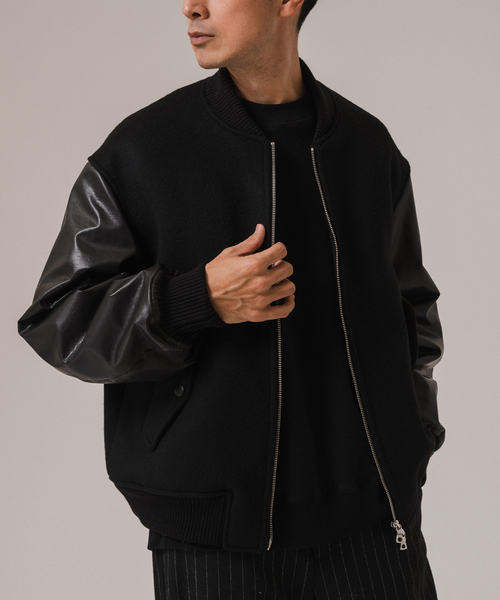 EDIFICE LA BOUCLE(エディフィスラブークル)の「LA BOUCLE (ラブークル) HEAVY BEAVER BOMBER JKT(スタジャン・メンズ・ブラック/ネイビー・2/3)」の6枚目の写真
