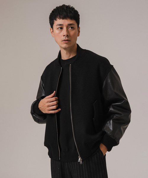 EDIFICE LA BOUCLE(エディフィスラブークル)の「LA BOUCLE (ラブークル) HEAVY BEAVER BOMBER JKT(スタジャン・メンズ・ブラック/ネイビー・2/3)」の8枚目の写真