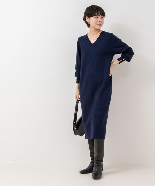 《手洗い可能》ラメ総針Vネックコクーンワンピース（ワンピース）｜NOLLEY'S Sophi（ノーリーズソフィ）