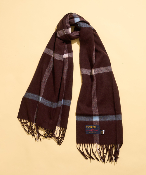 TWEED MILL（ツイードミル）の「TWEEDMILL / ツイードミル Lamds Wool Check Stole（マフラー・メンズ・サックスブルー/イエロー/ネイビー/ブラウン/ホワイト/ブルー/チャコールグレー/グレー・FREE）」の4枚目の写真
