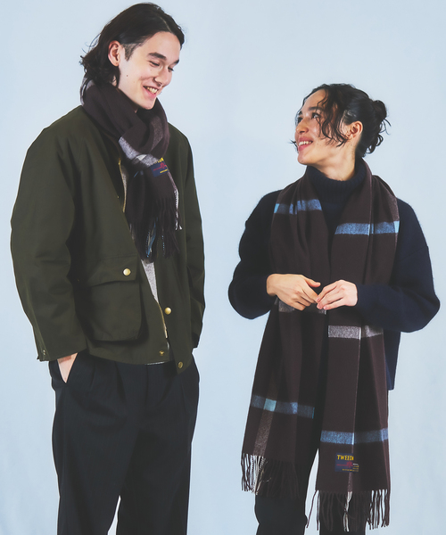 TWEED MILL（ツイードミル）の「TWEEDMILL / ツイードミル Lamds Wool Check Stole（マフラー・メンズ・サックスブルー/イエロー/ネイビー/ブラウン/ホワイト/ブルー/チャコールグレー/グレー・FREE）」の10枚目の写真