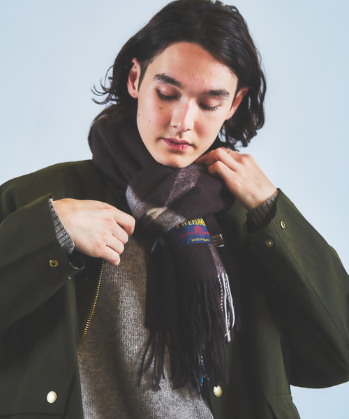 TWEED MILL（ツイードミル）の「TWEEDMILL / ツイードミル Lamds Wool Check Stole（マフラー・メンズ・サックスブルー/イエロー/ネイビー/ブラウン/ホワイト/ブルー/チャコールグレー/グレー・FREE）」の11枚目の写真