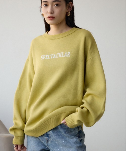 AZUL by moussy(アズールバイマウジー)の「ロゴジャガードニット(ニット/セーター・メンズ・ブラック/ブルー/グレー/ホワイト/ライム/ライトパープル・MEDIUM/LARGE)」の1枚目の写真