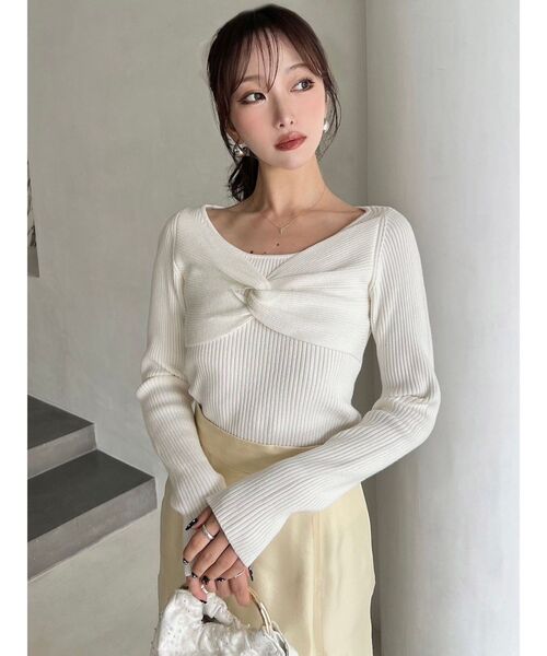 RESEXXY（リゼクシー）の「ツイストリボンニットトップス（ニット/セーター・レディース・ブラック/ピンク/ホワイト・FREE）」の5枚目の写真