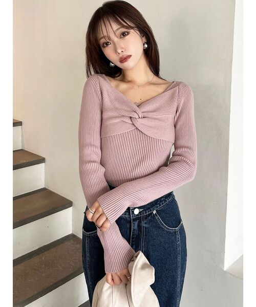 RESEXXY（リゼクシー）の「ツイストリボンニットトップス（ニット/セーター・レディース・ブラック/ピンク/ホワイト・FREE）」の8枚目の写真