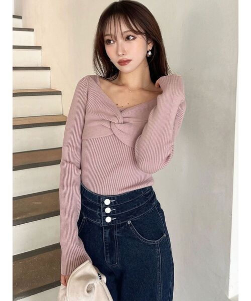 RESEXXY（リゼクシー）の「ツイストリボンニットトップス（ニット/セーター・レディース・ブラック/ピンク/ホワイト・FREE）」の9枚目の写真