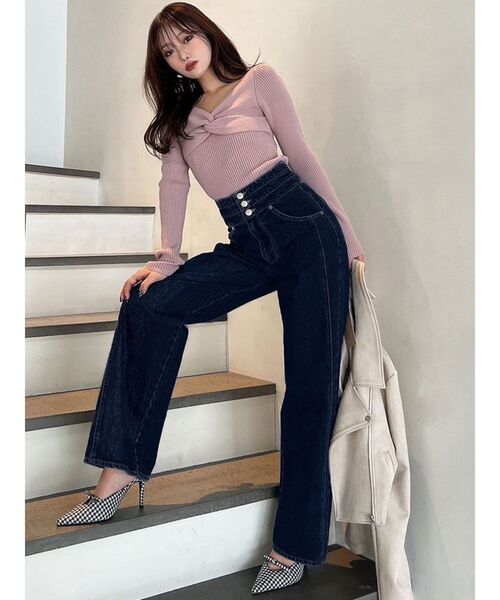 RESEXXY（リゼクシー）の「ツイストリボンニットトップス（ニット/セーター・レディース・ブラック/ピンク/ホワイト・FREE）」の10枚目の写真