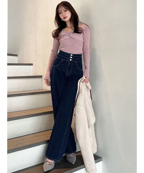 RESEXXY（リゼクシー）の「ツイストリボンニットトップス（ニット/セーター・レディース・ブラック/ピンク/ホワイト・FREE）」の11枚目の写真