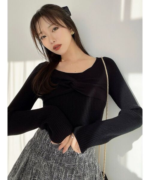 RESEXXY（リゼクシー）の「ツイストリボンニットトップス（ニット/セーター・レディース・ブラック/ピンク/ホワイト・FREE）」の12枚目の写真