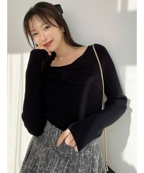 RESEXXY（リゼクシー）の「ツイストリボンニットトップス（ニット/セーター・レディース・ブラック/ピンク/ホワイト・FREE）」の13枚目の写真