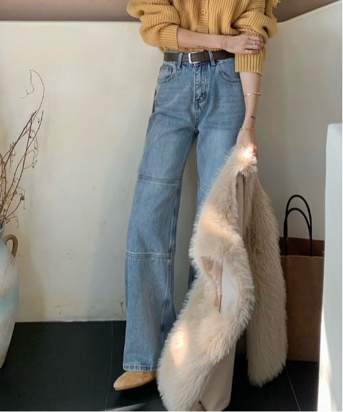 【セール】デニムワンウォッシュ切り替えストレートパンツ（デニムパンツ）｜FINEnough（ファインナフ）