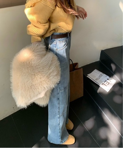 【セール】デニムワンウォッシュ切り替えストレートパンツ（デニムパンツ）｜FINEnough（ファインナフ）