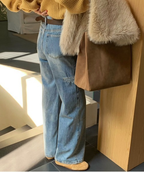 【セール】デニムワンウォッシュ切り替えストレートパンツ（デニムパンツ）｜FINEnough（ファインナフ）